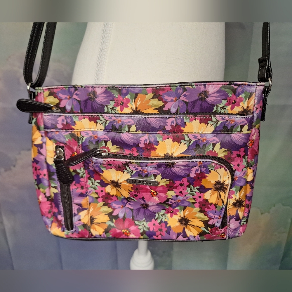 Multi Sac Colorful PurpleYellow Floral Crossbody Bag Multi Pockets